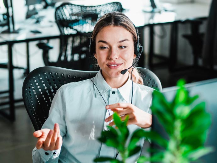 Woman wearing headset