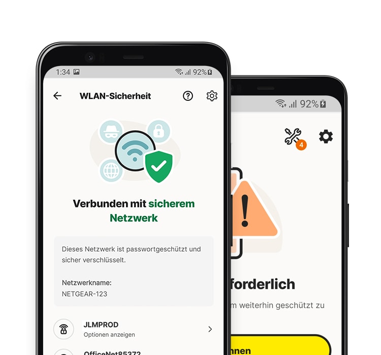 App mit WLAN-Sicherheit auf einem Tablet und Telefon